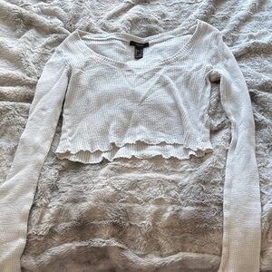 Forever 21 Cream Long Sleeve Crop Top